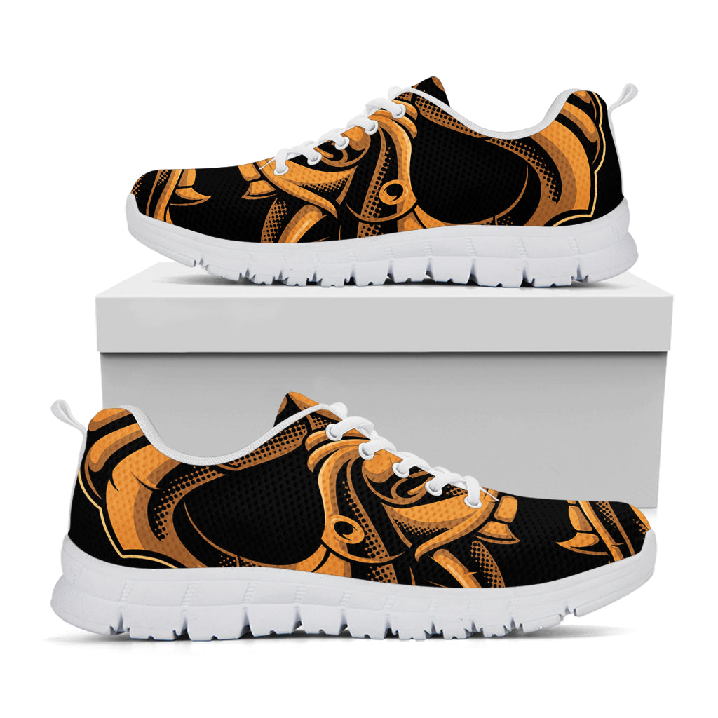 Japanese Warrior Mask Print White Sneakers