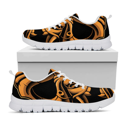 Japanese Warrior Mask Print White Sneakers