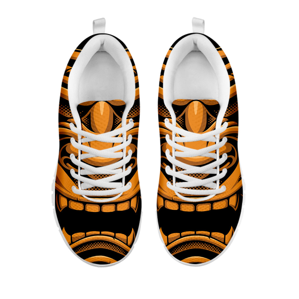 Japanese Warrior Mask Print White Sneakers