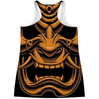Japanese Warrior Mask Print Women's Racerback Tank Top