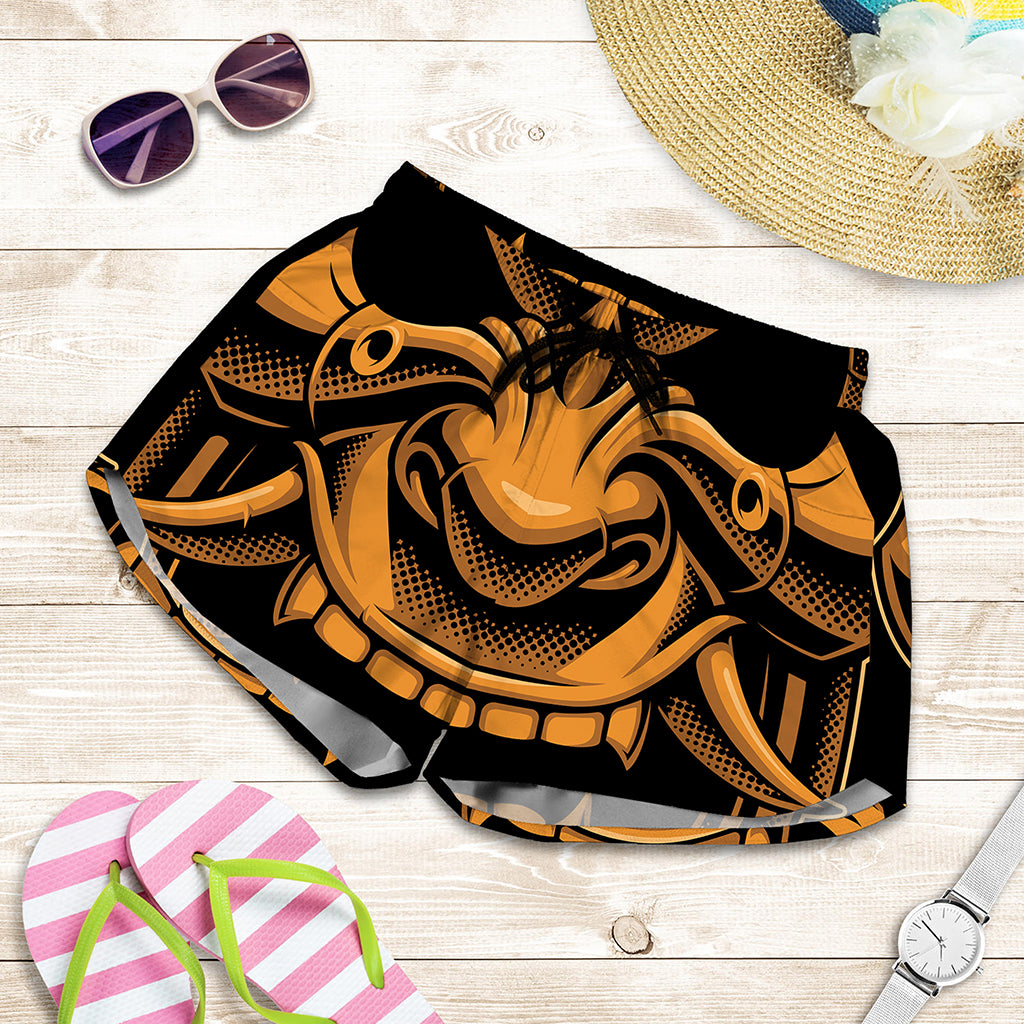 Japanese Warrior Mask Print Women's Shorts