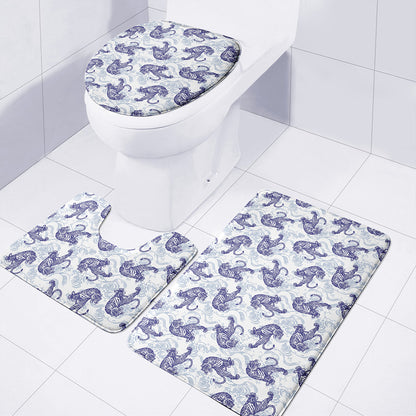 Japanese White Tiger Pattern Print 3 Piece Bath Mat Set