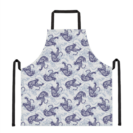 Japanese White Tiger Pattern Print Apron