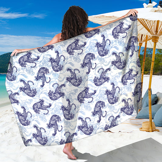 Japanese White Tiger Pattern Print Beach Sarong Wrap