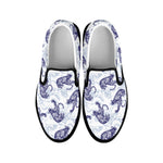 Japanese White Tiger Pattern Print Black Slip On Shoes