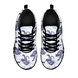 Japanese White Tiger Pattern Print Black Sneakers
