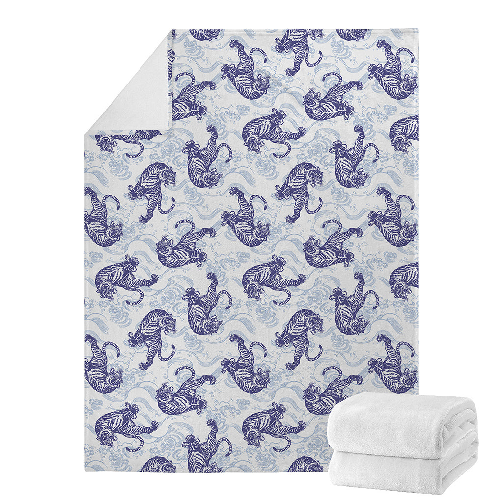 Japanese White Tiger Pattern Print Blanket