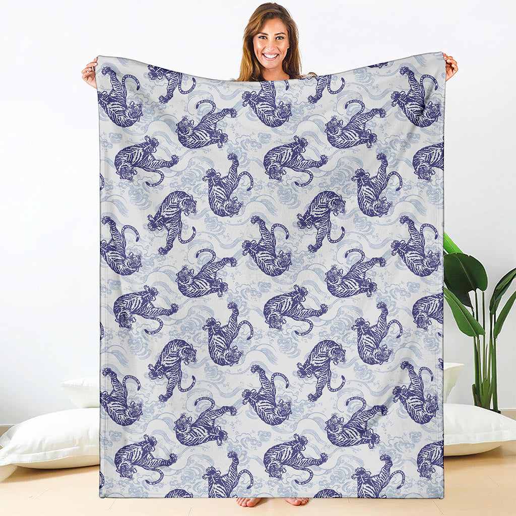 Japanese White Tiger Pattern Print Blanket