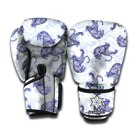 Japanese White Tiger Pattern Print Boxing Gloves