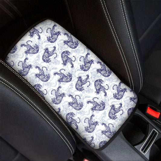 Japanese White Tiger Pattern Print Car Center Console Cover