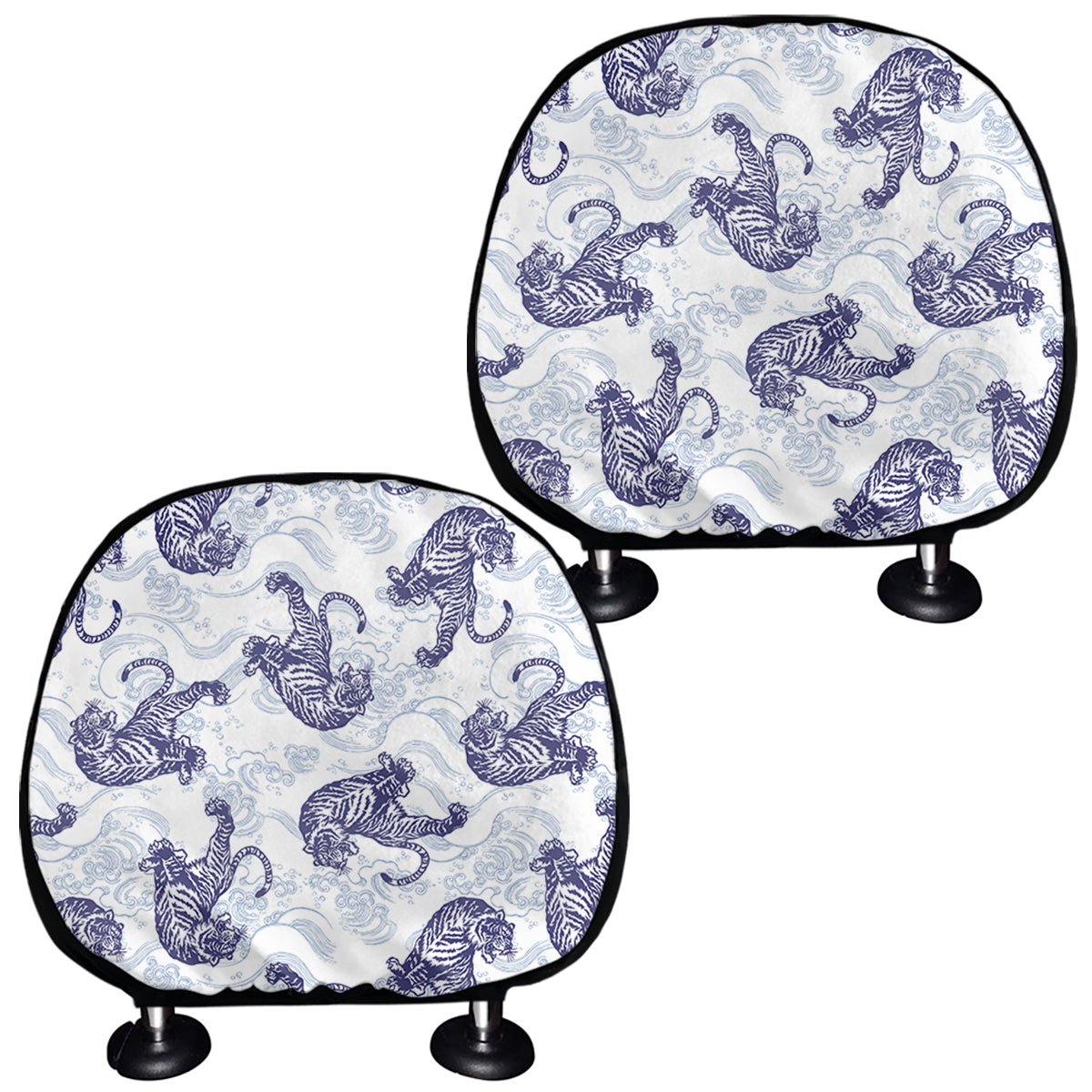Japanese White Tiger Pattern Print Car Headrest Covers