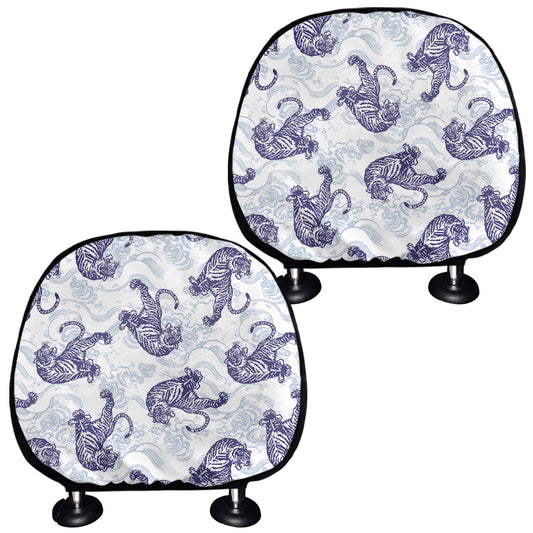 Japanese White Tiger Pattern Print Car Headrest Covers
