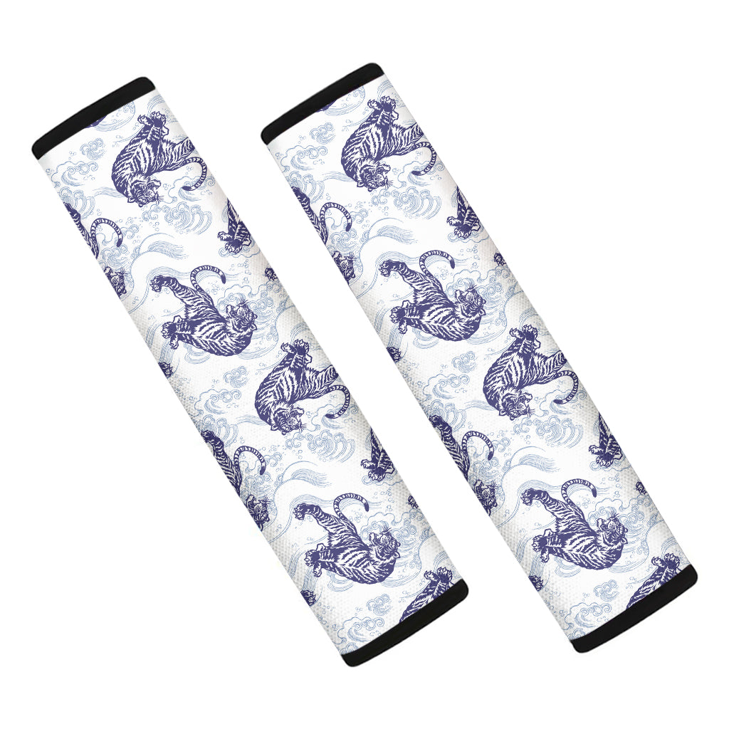Japanese White Tiger Pattern Print Car Seat Belt Covers