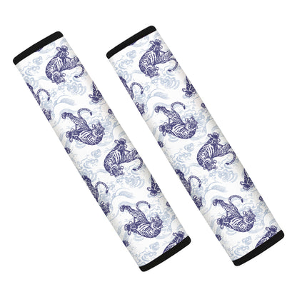 Japanese White Tiger Pattern Print Car Seat Belt Covers