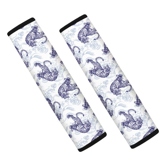 Japanese White Tiger Pattern Print Car Seat Belt Covers