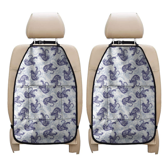Japanese White Tiger Pattern Print Car Seat Organizers