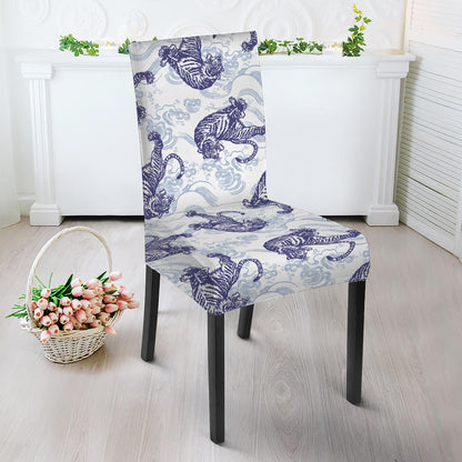 Japanese White Tiger Pattern Print Dining Chair Slipcover
