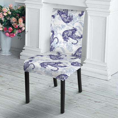 Japanese White Tiger Pattern Print Dining Chair Slipcover