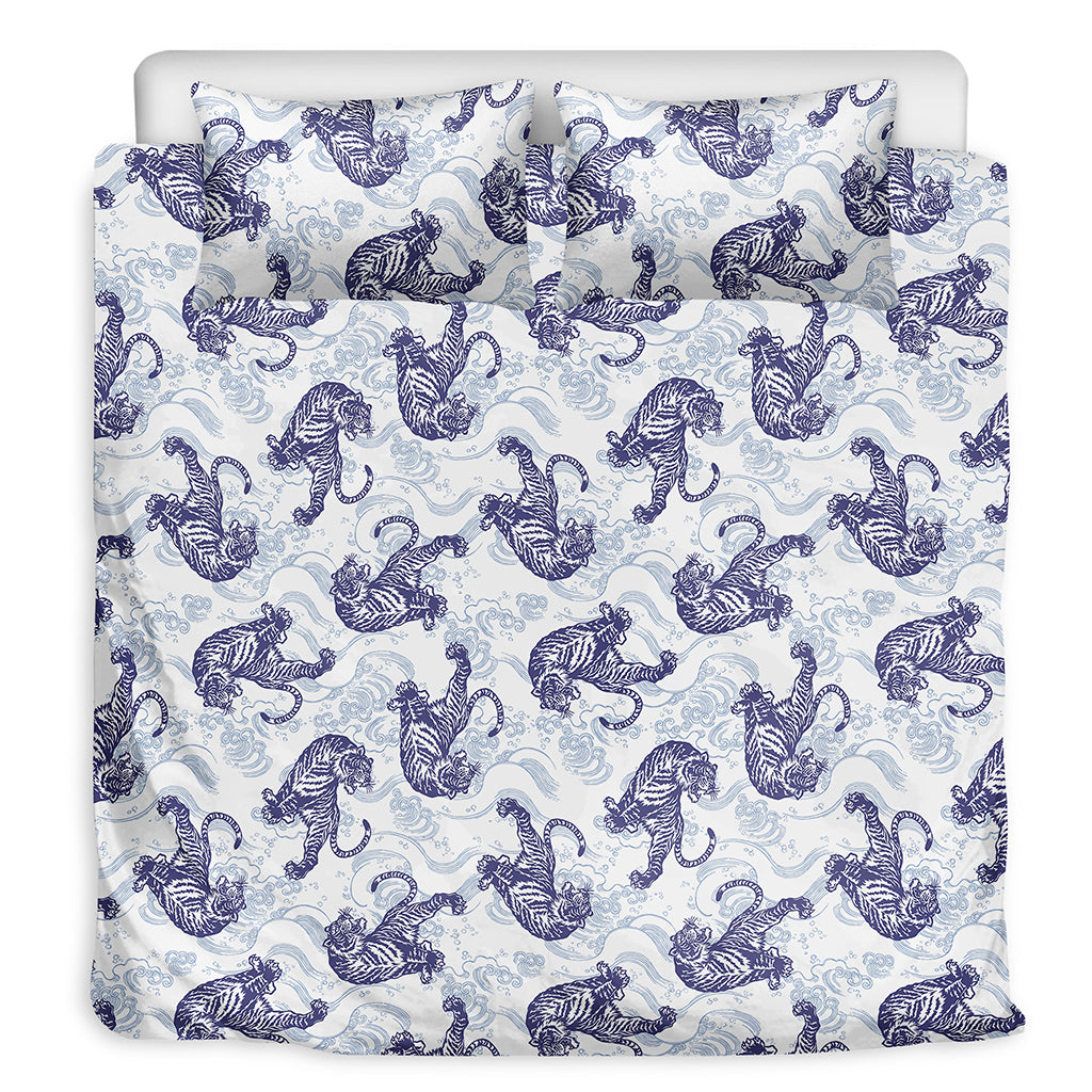 Japanese White Tiger Pattern Print Duvet Cover Bedding Set