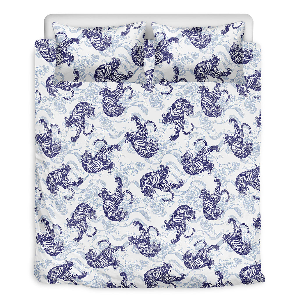 Japanese White Tiger Pattern Print Duvet Cover Bedding Set