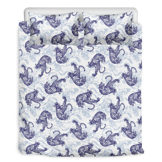 Japanese White Tiger Pattern Print Duvet Cover Bedding Set