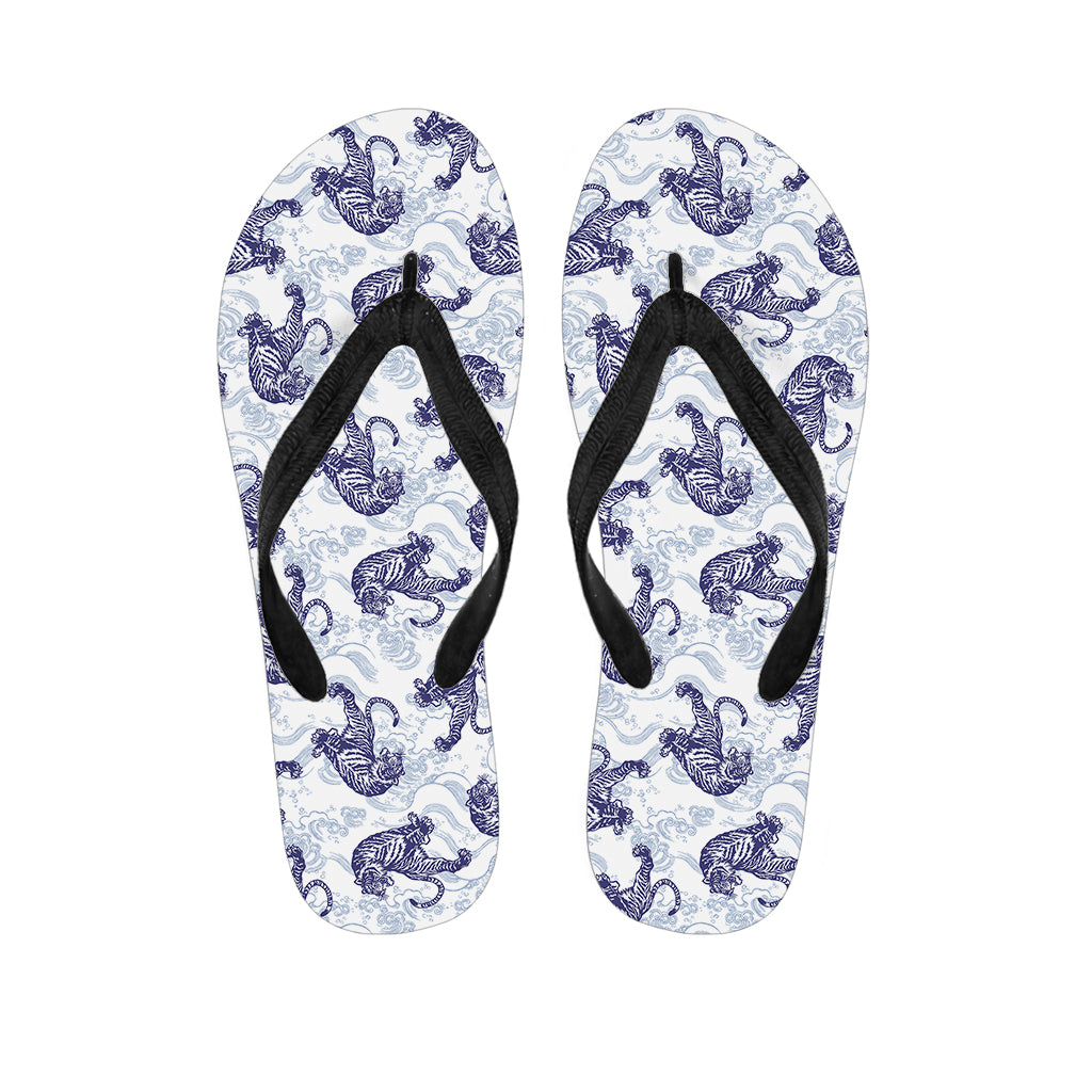 Japanese White Tiger Pattern Print Flip Flops