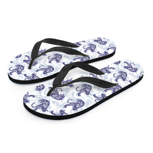 Japanese White Tiger Pattern Print Flip Flops