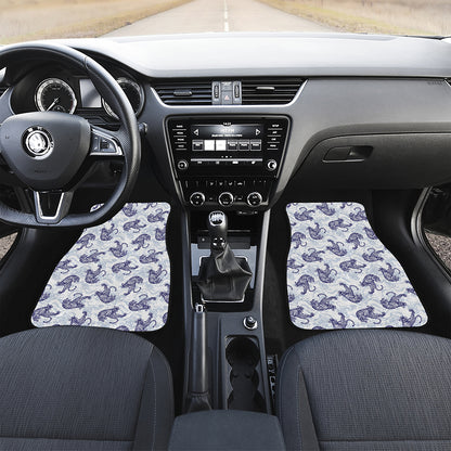 Japanese White Tiger Pattern Print Front and Back Car Floor Mats