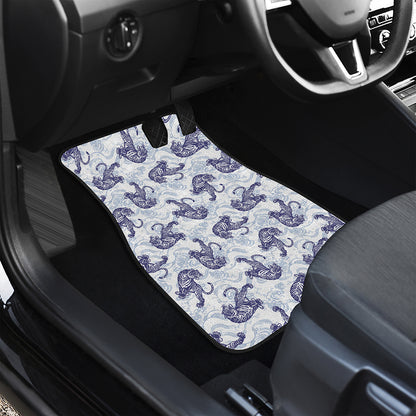 Japanese White Tiger Pattern Print Front and Back Car Floor Mats