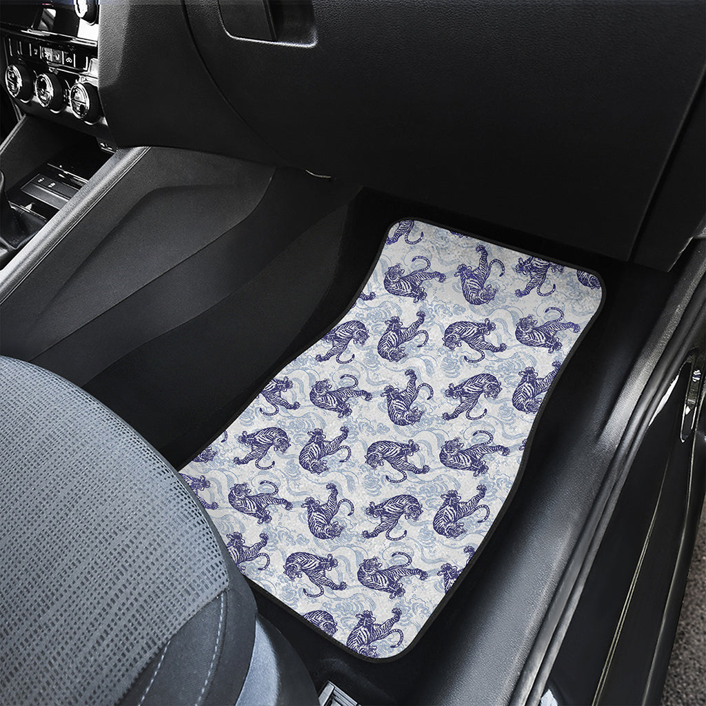 Japanese White Tiger Pattern Print Front and Back Car Floor Mats