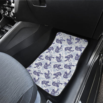 Japanese White Tiger Pattern Print Front and Back Car Floor Mats