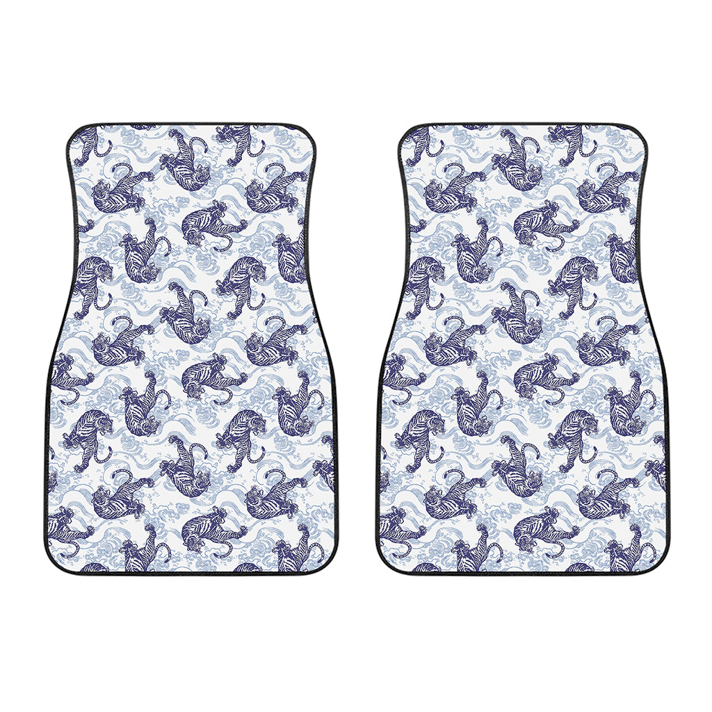 Japanese White Tiger Pattern Print Front Car Floor Mats