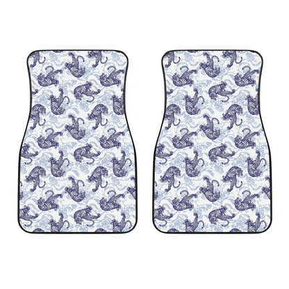 Japanese White Tiger Pattern Print Front Car Floor Mats