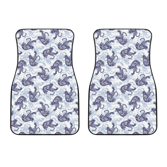 Japanese White Tiger Pattern Print Front Car Floor Mats