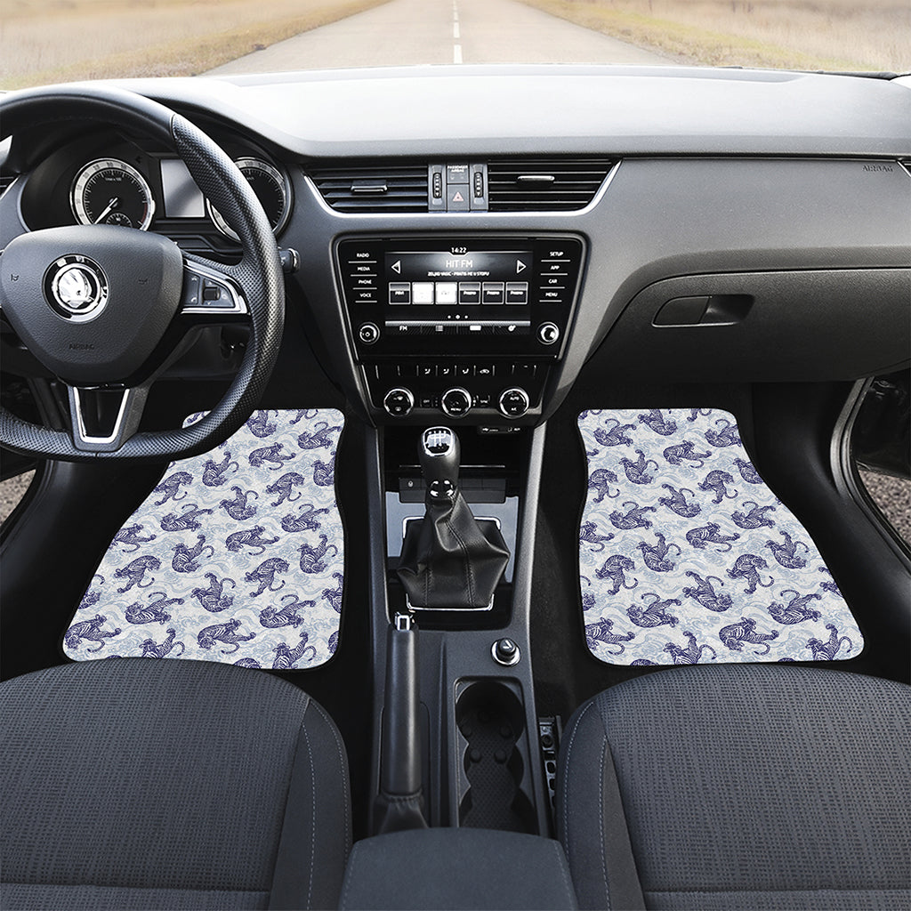 Japanese White Tiger Pattern Print Front Car Floor Mats