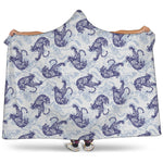 Japanese White Tiger Pattern Print Hooded Blanket
