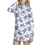 Japanese White Tiger Pattern Print Hoodie Dress