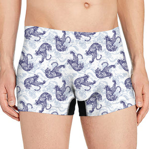 Japanese White Tiger Pattern Print Men's Boxer Briefs