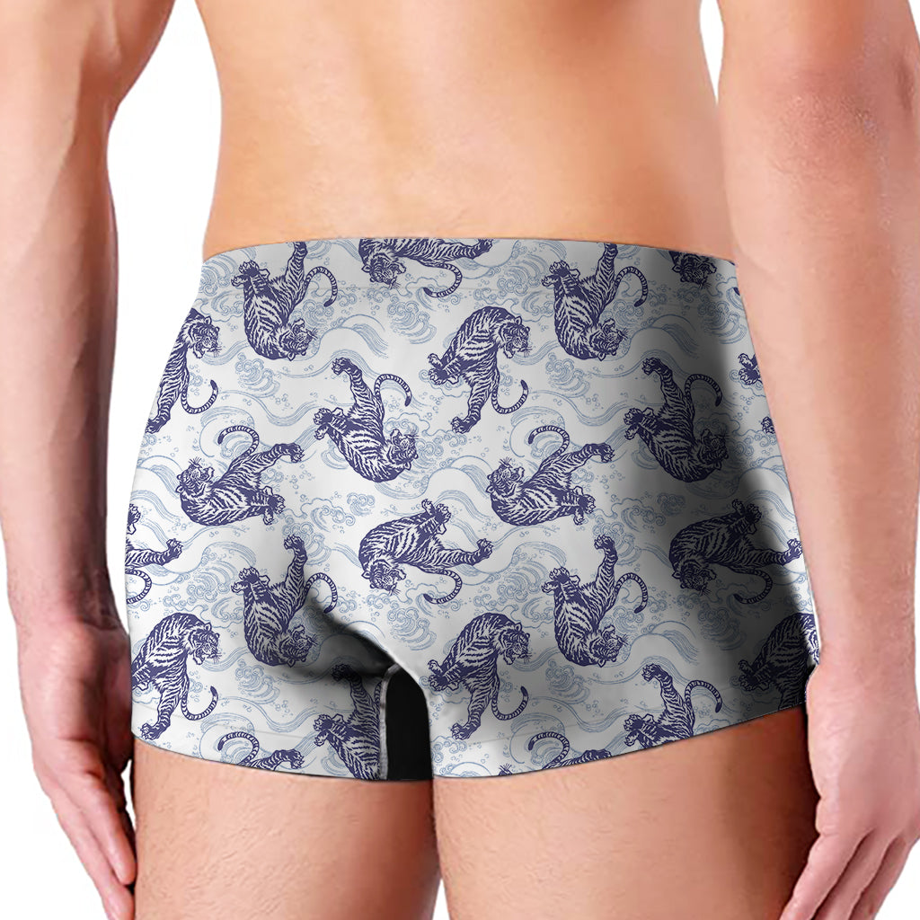 Japanese White Tiger Pattern Print Men's Boxer Briefs