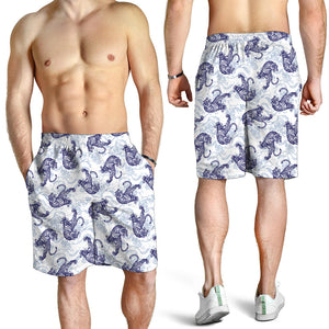 Japanese White Tiger Pattern Print Men's Shorts