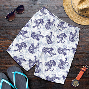 Japanese White Tiger Pattern Print Men's Shorts