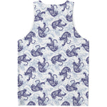 Japanese White Tiger Pattern Print Men's Tank Top