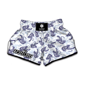 Japanese White Tiger Pattern Print Muay Thai Boxing Shorts