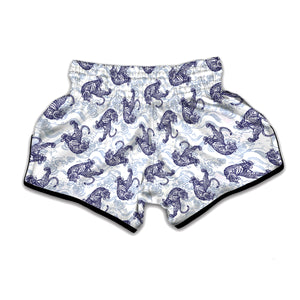 Japanese White Tiger Pattern Print Muay Thai Boxing Shorts