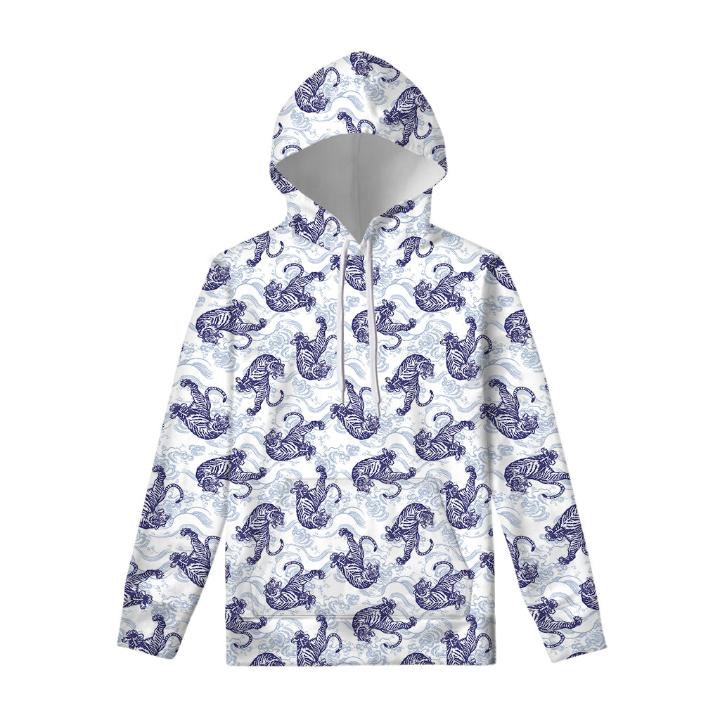 Japanese White Tiger Pattern Print Pullover Hoodie