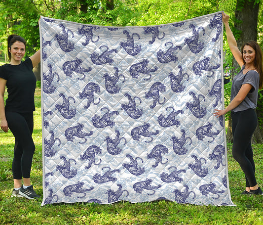 Japanese White Tiger Pattern Print Quilt