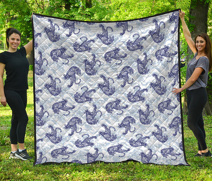 Japanese White Tiger Pattern Print Quilt