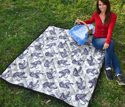 Japanese White Tiger Pattern Print Quilt