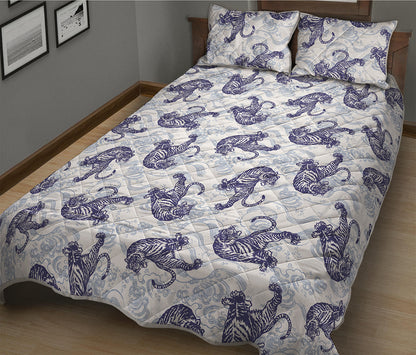 Japanese White Tiger Pattern Print Quilt Bed Set