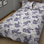 Japanese White Tiger Pattern Print Quilt Bed Set